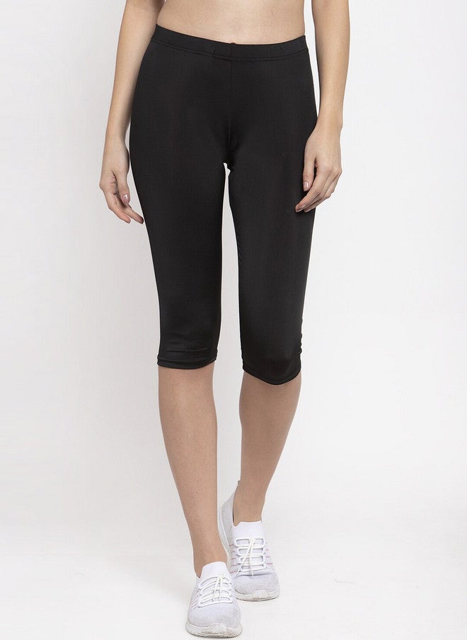 CUKOO Women Black Solid Three-Fourth Tights - Image 1